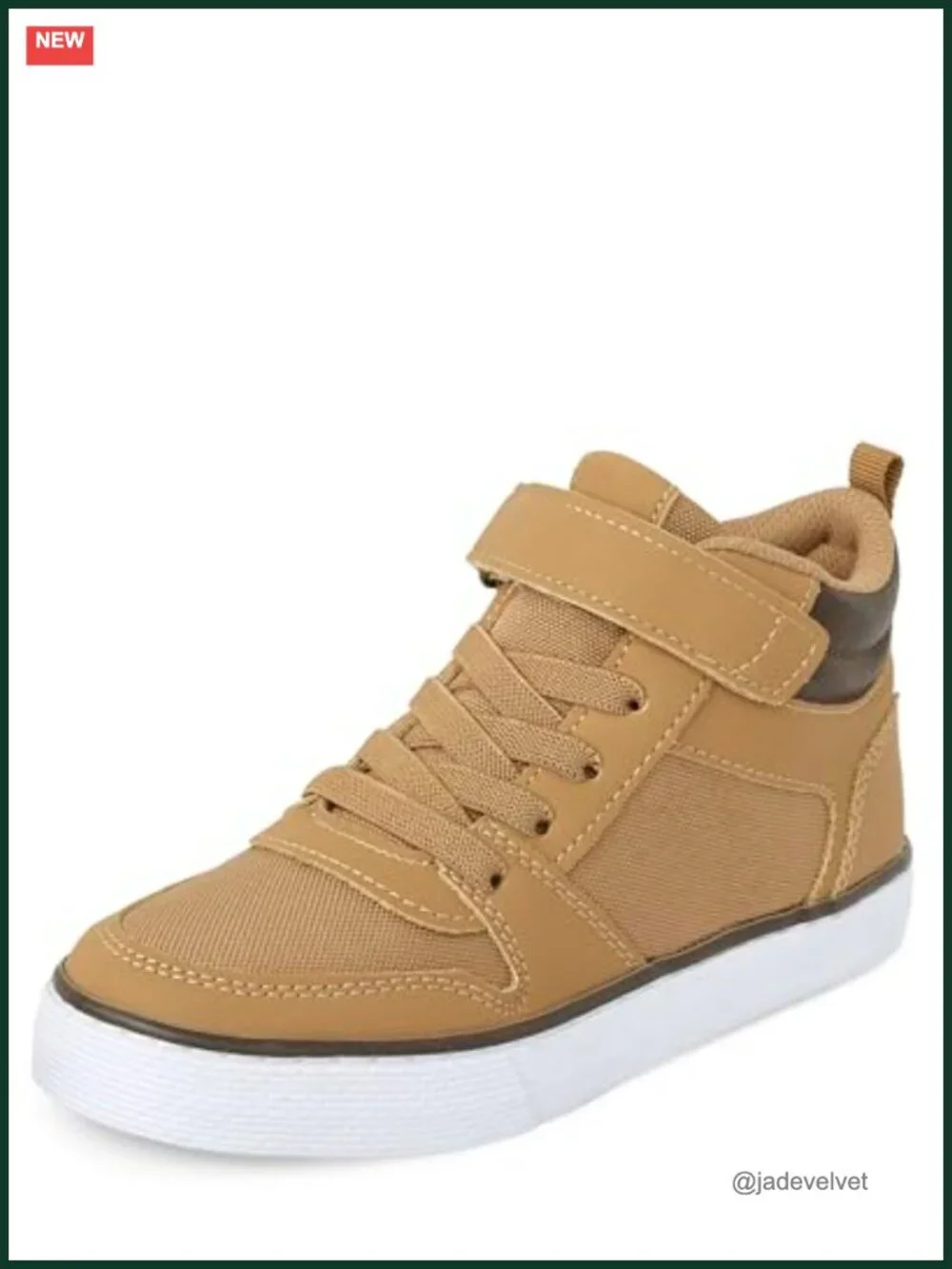 Boys Casual Lace Up Hi Top Sneakers - Faux Leather & Canvas Velcro Strap